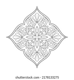 Patrón floral de mandala con estilo étnico árabe páginas de libros de color de línea blanca y negra de la India