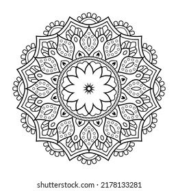Patrón floral de mandala con estilo étnico árabe páginas de libros de color de línea blanca y negra de la India