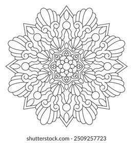 Blumenumriss Mandala Muster mit arabischen ethnischen Stil Färbung Buchseite, Vektordatei, Tattoo-Design, Wandkunst, einfache Mandala Kunst, Design für eine Tapete Paint Shirt und Fliese Aufkleber Design,