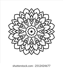 Padrão de mandala de contorno floral com estilo étnico árabe preto e branco indiano arte de linha colorida páginas do livro