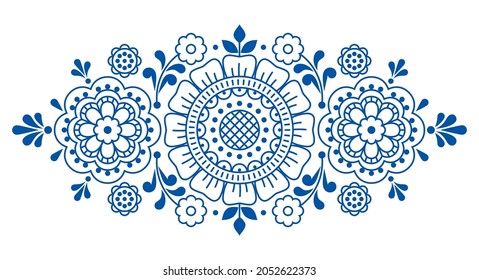 Floral Outline Vector Motif With Flowers And Leaves, Folk Art Decoration Inspired By Lace And Embroidery Patterns, Design Element For Greeting Card, Wedding Invitation Or Coloring Book. 
