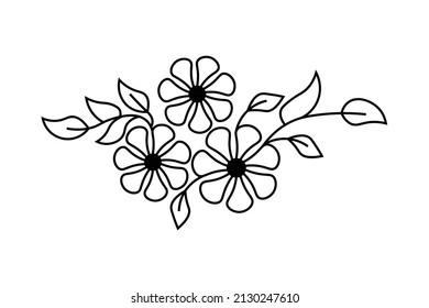 floral outline vector, natural leaf and branch, line art design, flower and leaves line drawing