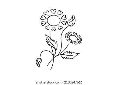 vector de contorno floral, hoja y rama naturales, diseño de arte de línea, dibujo de líneas de flores y hojas