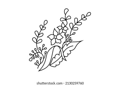 vector de contorno floral, hoja natural y rama, diseño de arte de línea, ornamentos de dibujo de líneas de flor y hojas