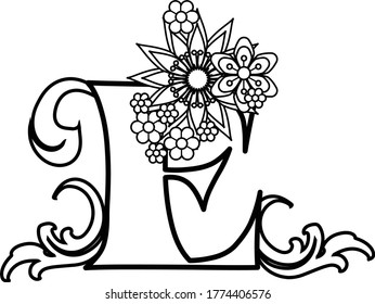 En la Carta Floral Esbozada he creado un monograma con flores aptas para proyectos digitales, artesanías, hobby, tarjetas, invitaciones, bodas, logos, sitios web o artesanías.