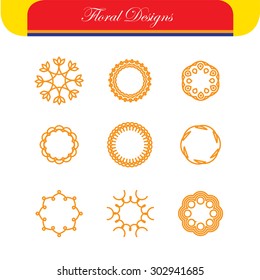 floral outlines & line badges vector designs - abstract hipster logo templates. This also represents monograms, border frames, simple line icons, floral design elements