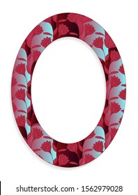 floral oval frame in blue brown shades on white