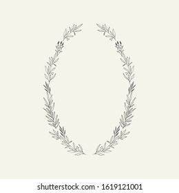 Floral oval frame. Botanical design. Vector isolated illustration.