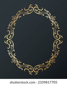 Floral oval Frame in classic style. Cute retro calligraphic frame for wedding invitations and birthday cards