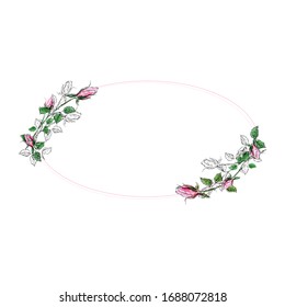 
Floral oval frame. Vector illustration with hand-drawn roses on a white background. Use for decoration greeting cards, invitations, etc.