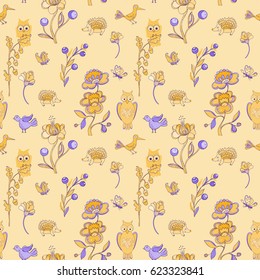 Floral  with owls