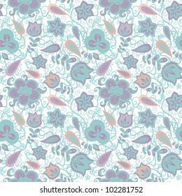 floral and paisley elements fantasy seamless pattern in pastel tones. Vector seamless pattern
