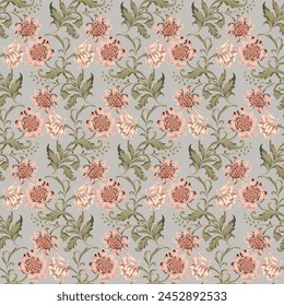 floral paisley embroidery on grey background.geometric ethnic oriental pattern traditional.Aztec style abstract vector illustration.design for texture,fabric,clothing,wrapping,decoration,carpet

