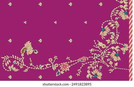 Floral Paisley Embroidery on White Background, Ikat Ethnic Oriental Seamless Pattern