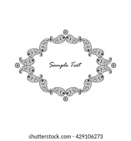 Floral paisley frame. Abstract Floral design elements. Hand drawn doodle Paisley border. Vintage frame. Floral label banner. Laurel Wreath of paisley pattern
