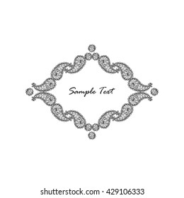Floral paisley frame. Abstract Floral design elements. Hand drawn doodle Paisley border. Vintage frame. Floral label banner. Laurel Wreath of paisley pattern
