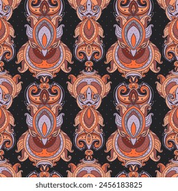 Floral paisley indian vector colorful ornate seamless pattern. Hand drawn design in ethnic Indian style. Mystic abstract background, hippie and boho texture.