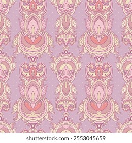 Floral paisley indian vector colorful ornate seamless pattern. Hand drawn design in ethnic Indian style. Mystic abstract background, hippie and boho texture. tribal fusion trippy wallpaper.