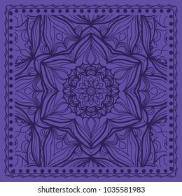 Floral Paisley Medallion Ornamental Rug. Ethnic Mandala Frame. Fabric, greeting card, coloring book, phone case print. Vector