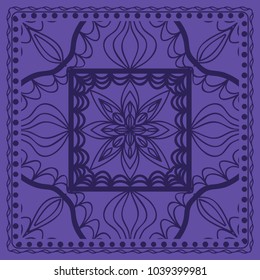 Floral Paisley Medallion Ornamental Rug. Ethnic Mandala Frame. Fabric, greeting card, coloring book, phone case print. Vector