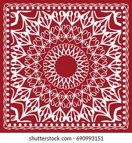Floral paisley medallion ornamental rug. Ethnic mandala frame. Vintage flower tile. Fabric, greeting card, coloring book, phone case print. Vector illustration. Red color