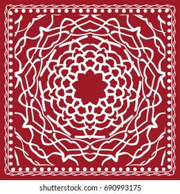Floral paisley medallion ornamental rug. Ethnic mandala frame. Vintage flower tile. Fabric, greeting card, coloring book, phone case print. Vector illustration. Red color