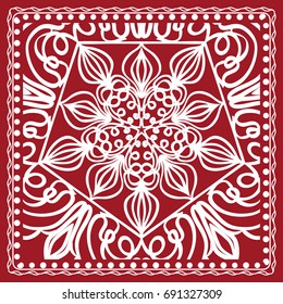Floral paisley medallion ornamental rug. Ethnic mandala frame. Vintage flower tile. Fabric, greeting card, coloring book, phone case print. Vector illustration. Red color