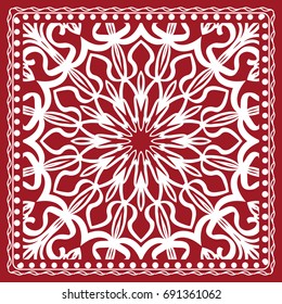 Floral paisley medallion ornamental rug. Ethnic mandala frame. Vintage flower tile. Fabric, greeting card, coloring book, phone case print. Vector illustration. Red color