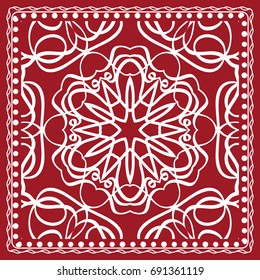 Floral paisley medallion ornamental rug. Ethnic mandala frame. Vintage flower tile. Fabric, greeting card, coloring book, phone case print. Vector illustration. Red color