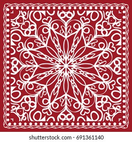 Floral paisley medallion ornamental rug. Ethnic mandala frame. Vintage flower tile. Fabric, greeting card, coloring book, phone case print. Vector illustration. Red color