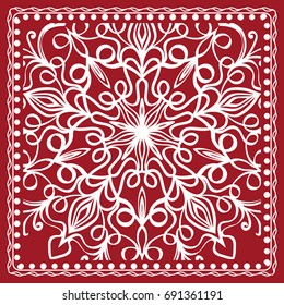 Floral paisley medallion ornamental rug. Ethnic mandala frame. Vintage flower tile. Fabric, greeting card, coloring book, phone case print. Vector illustration. Red color