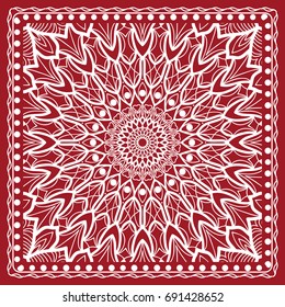 Floral paisley medallion ornamental rug. Ethnic mandala frame. Vintage flower tile. Fabric, greeting card, coloring book, phone case print. Vector illustration. Red color