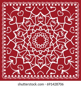 Floral paisley medallion ornamental rug. Ethnic mandala frame. Vintage flower tile. Fabric, greeting card, coloring book, phone case print. Vector illustration. Red color