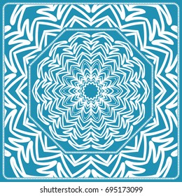Floral Paisley Medallion Ornamental Rug. Ethnic Mandala Frame. Fabric, greeting card, coloring book, phone case print. Vector illustration. Blue color