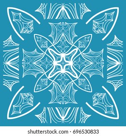Floral Paisley Medallion Ornamental Rug. Ethnic Mandala Frame. Fabric, greeting card, coloring book, phone case print. Vector illustration. Blue color