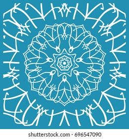 Floral Paisley Medallion Ornamental Rug. Ethnic Mandala Frame. Fabric, greeting card, coloring book, phone case print. Vector illustration. Blue color