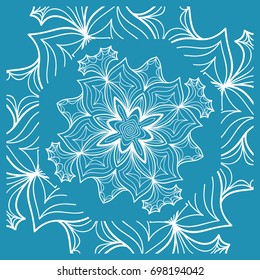 Floral Paisley Medallion Ornamental Rug. Ethnic Mandala Frame. Fabric, greeting card, coloring book, phone case print. Vector illustration. Blue color