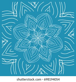 Floral Paisley Medallion Ornamental Rug. Ethnic Mandala Frame. Fabric, greeting card, coloring book, phone case print. Vector illustration. Blue color