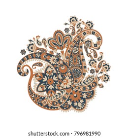 Floral  paisley ornament. Vector illustration in asian textile style