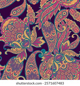 Floral Paisley Ornamental seamless vector pattern.