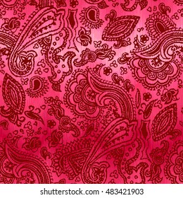 Floral Paisley pattern asian style on a red gradient chevron zigzag pattern. Traditional vector floral elements Paisley. Hand drawn vector illustration. 8eps.