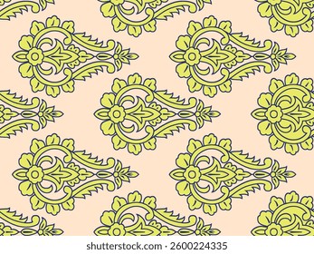 Floral paisley pattern in green and beige, for textile, wallpaper, gift wrapping.