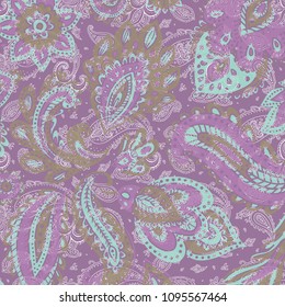 Floral paisley pattern trendy colour watercolour background 