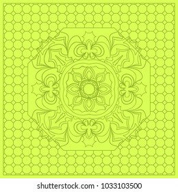 Floral paisley pattern vector border. Vintage flower ornament for scarf bandana print fabric. Olive color