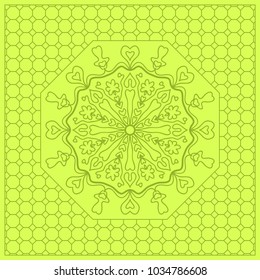 Floral paisley pattern vector border. Vintage flower ornament for scarf bandana print fabric. Olive color