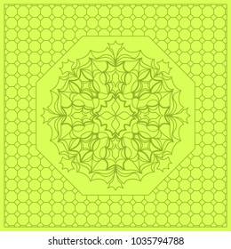 Floral paisley pattern vector border. Vintage flower ornament for scarf bandana print fabric. Olive color