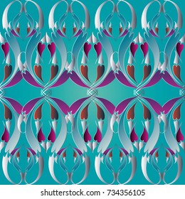 Floral paisley seamless border pattern. Light blue background. Elegance flourish wallpaper. Vintage hand drawn paisley flowers, swirl leaves, love hearts and floral ornament. Vector texture for design