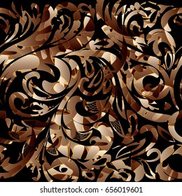 Floral paisley seamless pattern. Black background wallpaper illustration with vintage hand drawn  line art tracery  paisley  flowers and  luxury swirl curve ornaments. Vector  ornamental texture