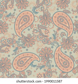 Floral paisley seamless pattern. Damask colorful vector textile background