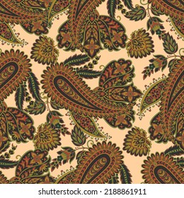 Floral paisley seamless pattern. Damask colorful vector textile background